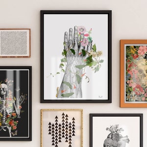 Psychedelic Art, Wall art print Human hand with flowers, Anatomy Print on dictionary, Anatomy art, human art, wall decor art print, SKA092 image 5