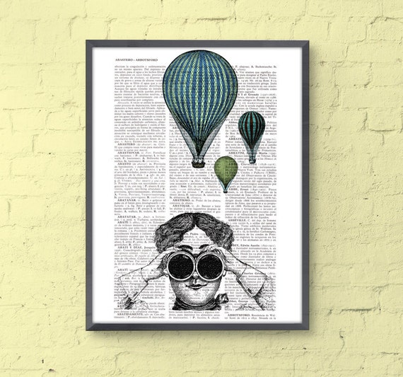 Hot air balloon ride antique ilustration print on vintage | Etsy