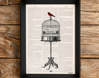 Animal lover gift, best friend gift, Cage and a free Sparrow, Nature wall art, Wall decor, Gift Art for Home, Wall art, art print, ANI197