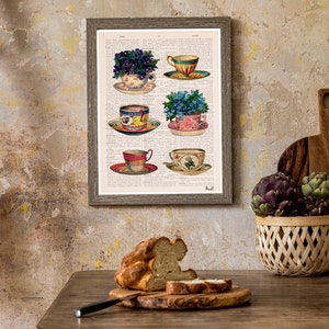 Home decor, Vintage tea cups collection poster, Tea cup art, Kitchen art, art, Wall art, Wall decor, Kitchen art, TVH230PA3 image 7