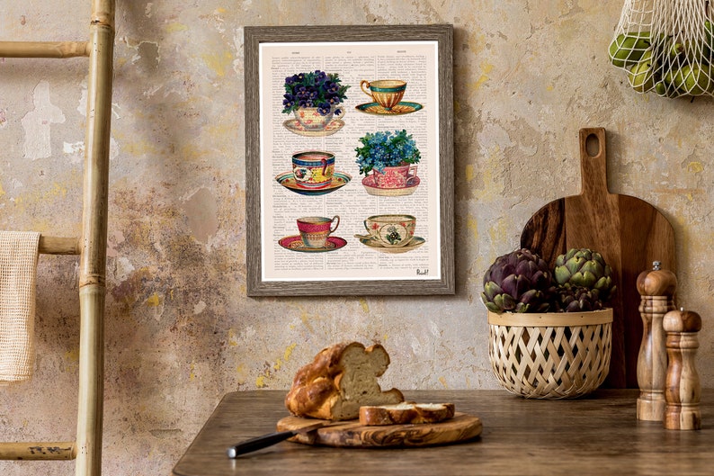 Home decor, Vintage tea cups collection poster, Tea cup art, Kitchen art, art, Wall art, Wall decor, Kitchen art, TVH230PA3 image 7