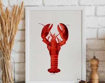 Vintage Lobster graphic - Bathroom decor - Red Lobster - Beach house decor - Kitchen Decor - Sea Life Art Print