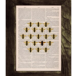 Original Art, Home gift, Queen bee in a honeycomb, Print on Dictionary page, Bees Art, Save the bees print, Housewarming gift, BFL116