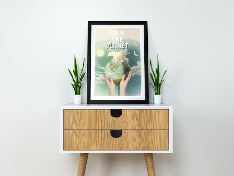 Polar Bear 'Save the Planet' Art Print: Ecological Gift (A3)