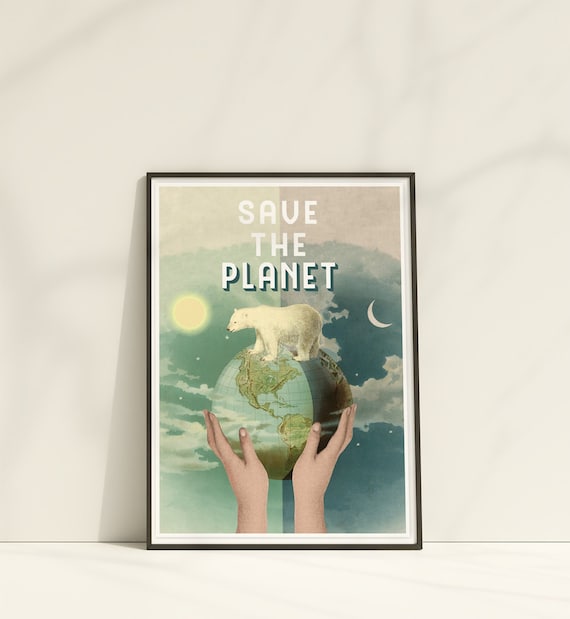 Polar Bear 'Save the Planet' Art Print: Ecological Gift (A3)