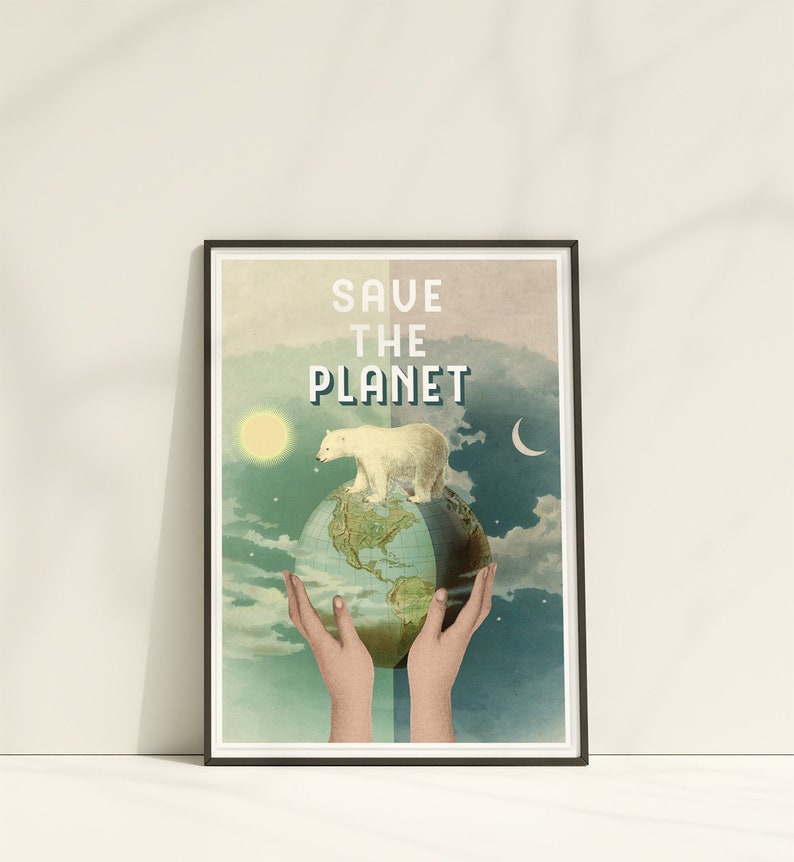 Polar Bear 'Save the Planet' Art Print: Ecological Gift (A3)