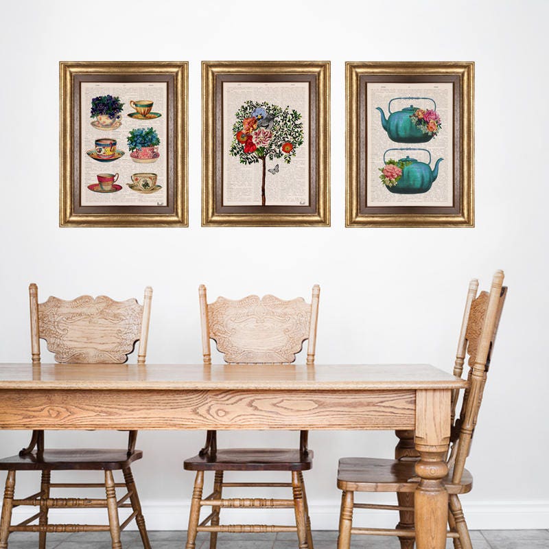 Vintage tea cups collection poster Tea cup art Kitchen art Etsy