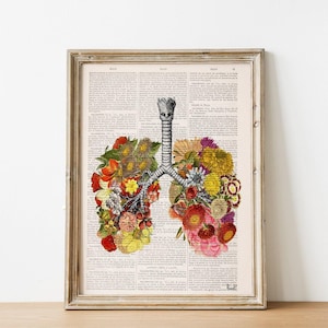 Flowery Lungs Anatomy Art Print: Upcycled Book Page Collage