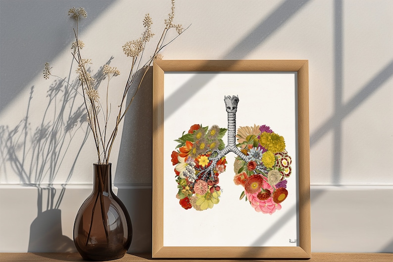 Art prints Flowery Lungs Print Yoga Studio Decor Anatomy Wall Art Sustainable art Meditation wall art SKA062 image 3