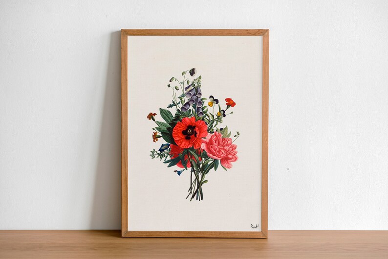 Vintage botanical art , Wall decor, Floral Bouquet on Dictionary Botanical wall art, Housewarming gift, Home gifts, Plant wall art, BFL146 image 2