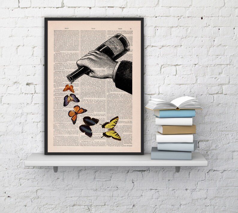 Butterflies and Wine bottle Kitchen Wall art print, best choice for gifts, Gift for her, Art prints, Wall decor, BFL087 image 3