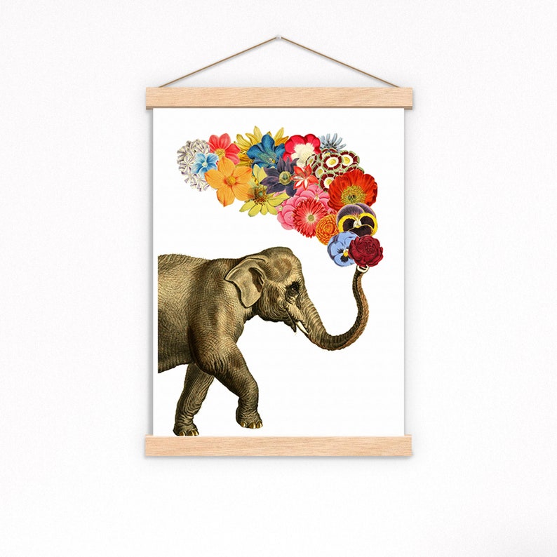 Art prints, Original Art, Elephant with Flowers print, Nursery Decor, Elephant art, Flowers wall art, ANI091WA4 image 3