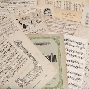 Pacote exclusivo de páginas de livros antigos europeus vintage 1800 e 1900 | Páginas de livros para criação efêmera de scrapbooking | Pacote de partituras musicais