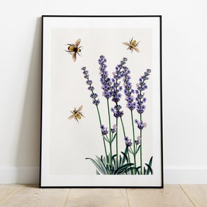 Lavender wall art Bees with Lavender Bees and flowers Wall Art Poster Save the Bees Art Print Flowers BFL11 image 4