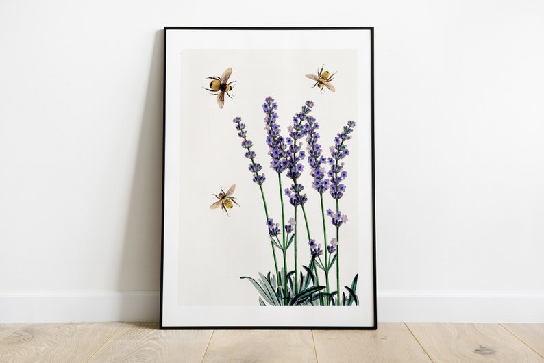 Lavender wall art Bees with Lavender Eco friendly gifts Bee Wall Art Save the Bees Floral Art Print BFL11 image 4