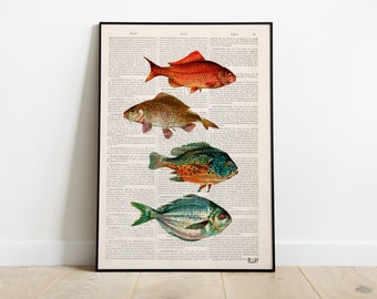 Wall art, home gift, best friend gift, Vintage Book Dictionary or Encyclopedia Page Print Book print Vintage, fishes Print, SEA056