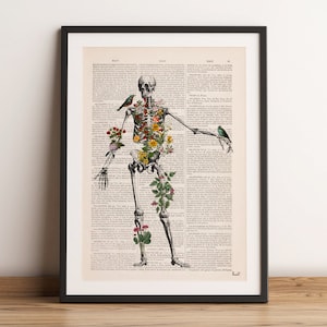 Art prints - Skeleton art - Dark Art - Skeleton With Birds - Doctor gift - Anatomy Print - Bedroom decor teens - SKA142