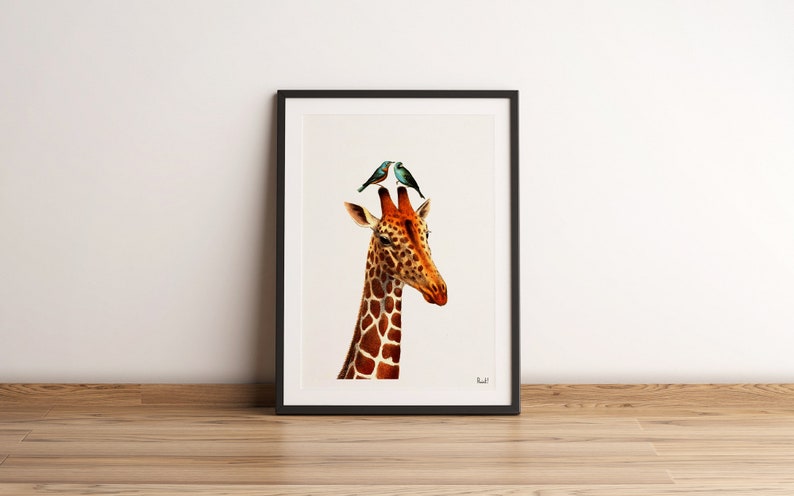 Home gift, Honeymoon Giraffe, Animal art, Wall art, Wall decor, Gift for Home, Nursery wall art, Funny Prints, ANI006 image 3