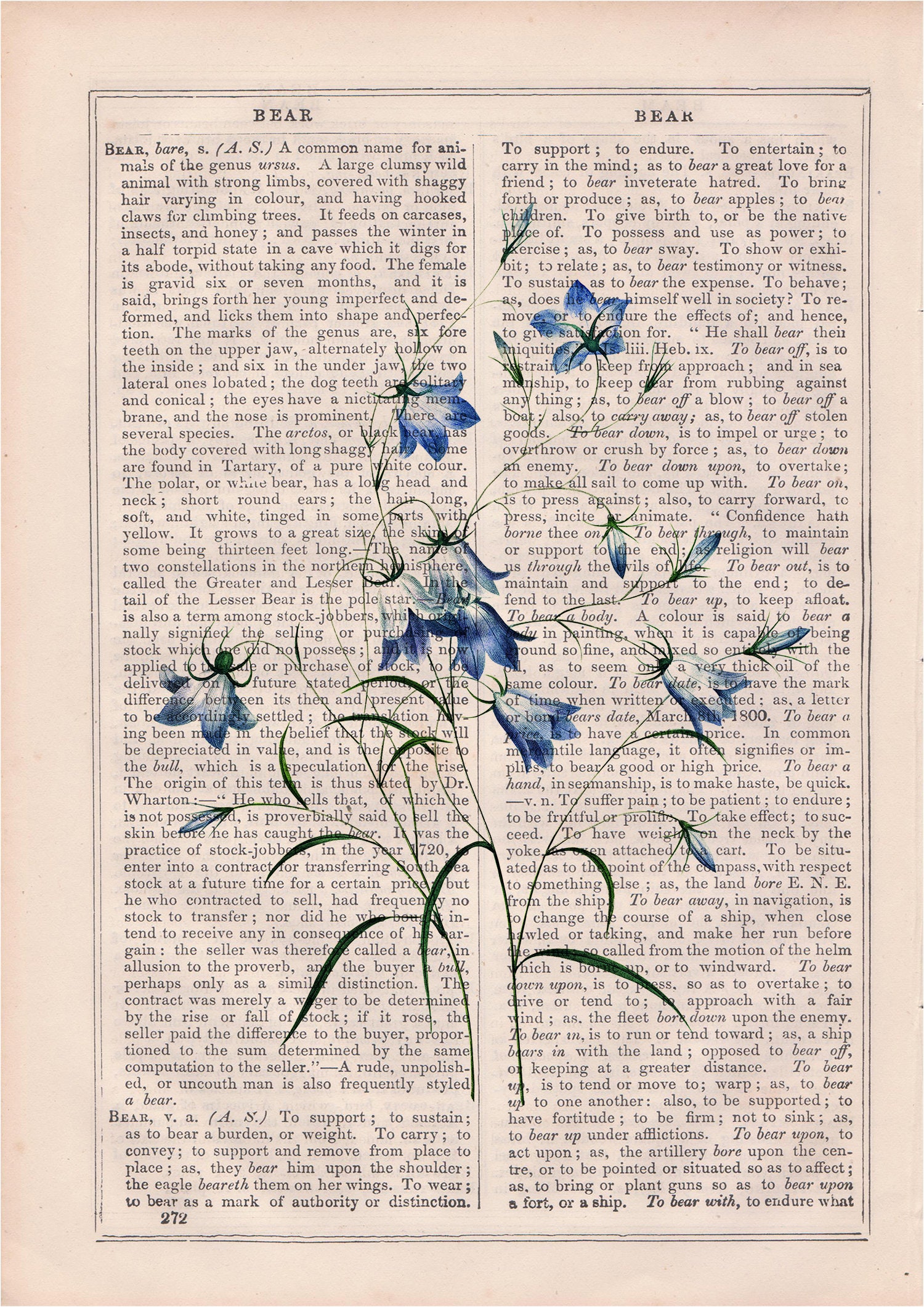 Blue Flowers Print - Home Decor - Vintage Botanical Art