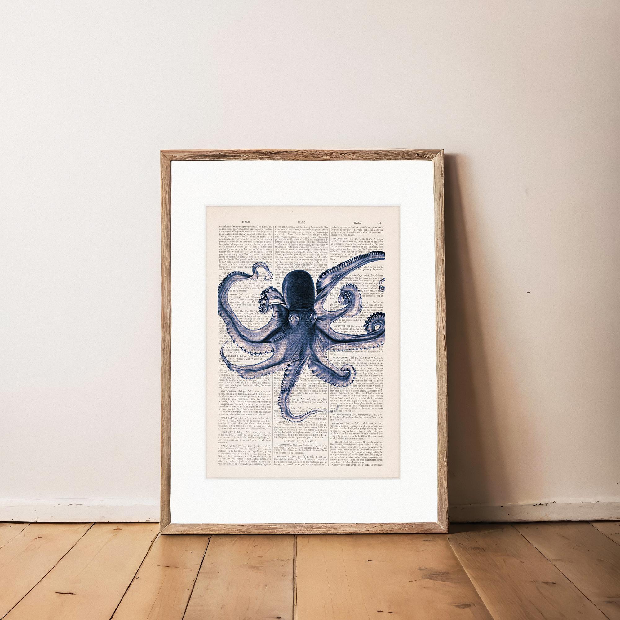ブルーオクトパスプリント：ヴィンテージ辞書アートポスター - Etsy 日本