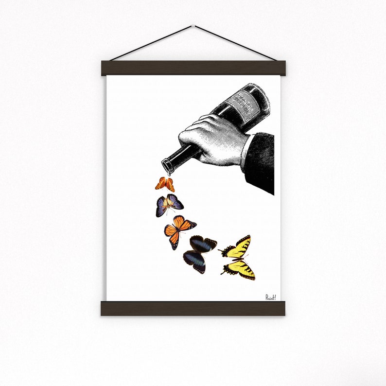 Butterflies and Wine bottle Kitchen Wall art print, best choice for gifts, Gift for her, Art prints, Wall decor, BFL087 image 4