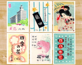 Vintage Japanese Propaganda Postcards: Colorful Art Prints, Set of 6