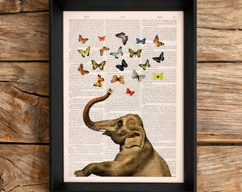 Schmetterling & Elefant Print: Vintage Wörterbuch, Illustration, Illustration