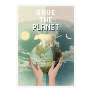 Polar Bear 'Save the Planet' Art Print: Ecological Gift (A3)