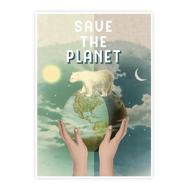 Polar Bear 'Save the Planet' Art Print: Ecological Gift (A3)