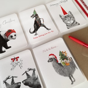 Ensemble de cartes de correspondance - animaux amusants - cartes de remerciement - lot de 5 - cartes de voeux de Noël - cartes pliées - cartes de voeux de Noël - NTC014