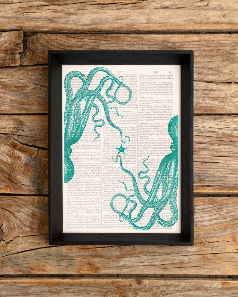 Art Print Octopus in love. Wall art sea life print. Wall decor sea foam octopus. Octopus art SEA115 zdjęcie 1