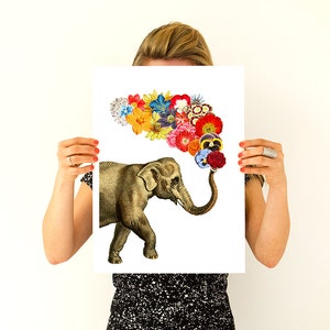 Art prints, Original Art, Elephant with Flowers print, Nursery Decor, Elephant art, Flowers wall art, ANI091WA4 image 7