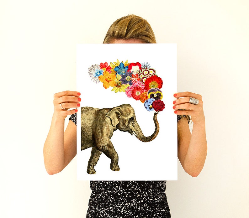 Art prints, Original Art, Elephant with Flowers print, Nursery Decor, Elephant art, Flowers wall art, ANI091WA4 image 7