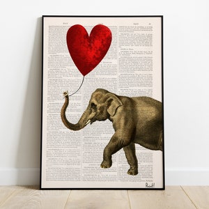 Original Art, Housewarming home gift, Elephant with Heart shaped balloon, New home gift, Nature art, Funny wall art, Original art, ANI083 image 2