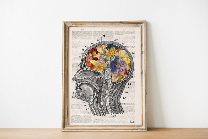 Unique wall Art Flowery Brain Anatomy Art Wall Art print Medical Art Anatomical Art Home decor Art SKA053 image 1