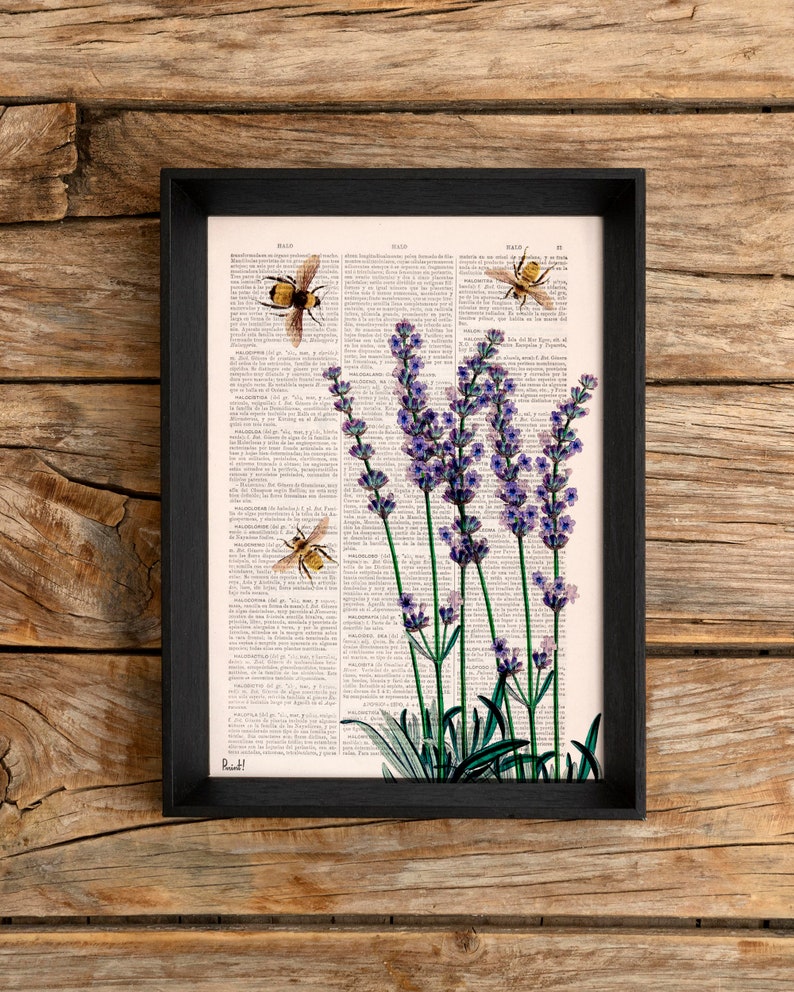 Lavender wall art Bees with Lavender Eco friendly gifts Bee Wall Art Save the Bees Floral Art Print BFL11 image 3