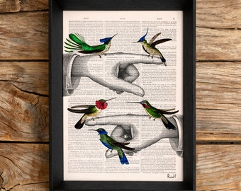 Hummingbirds on pointing hands, Wall art, Wall decor, Gift for Home, Nursery wall art, Art Prints, Home decor, ANI111