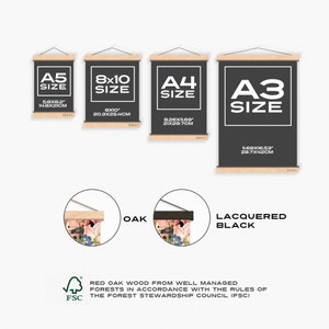 Peut inclure: Quatre tailles diff&eacute;rentes d'impressions encadr&eacute;es en bois avec un motif floral. Les cadres sont disponibles en ch&ecirc;ne ou en noir laqu&eacute;. Les tailles sont A5, 8x10, A4 et A3. Les tailles d'impression sont indiqu&eacute;es en pouces et en centim&egrave;tres. Le bois provient de for&ecirc;ts bien g&eacute;r&eacute;es conform&eacute;ment au Forest Stewardship Council (FSC).