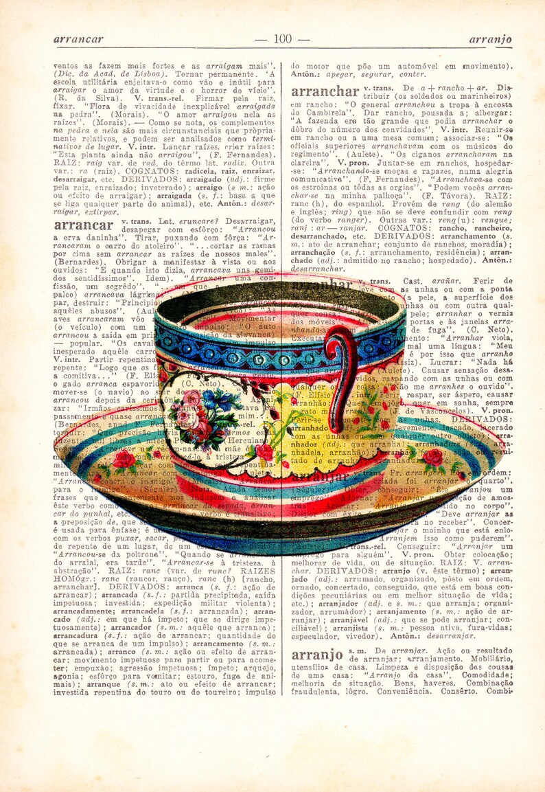 Vintage Teacup print on dictionary book wall art book print Etsy