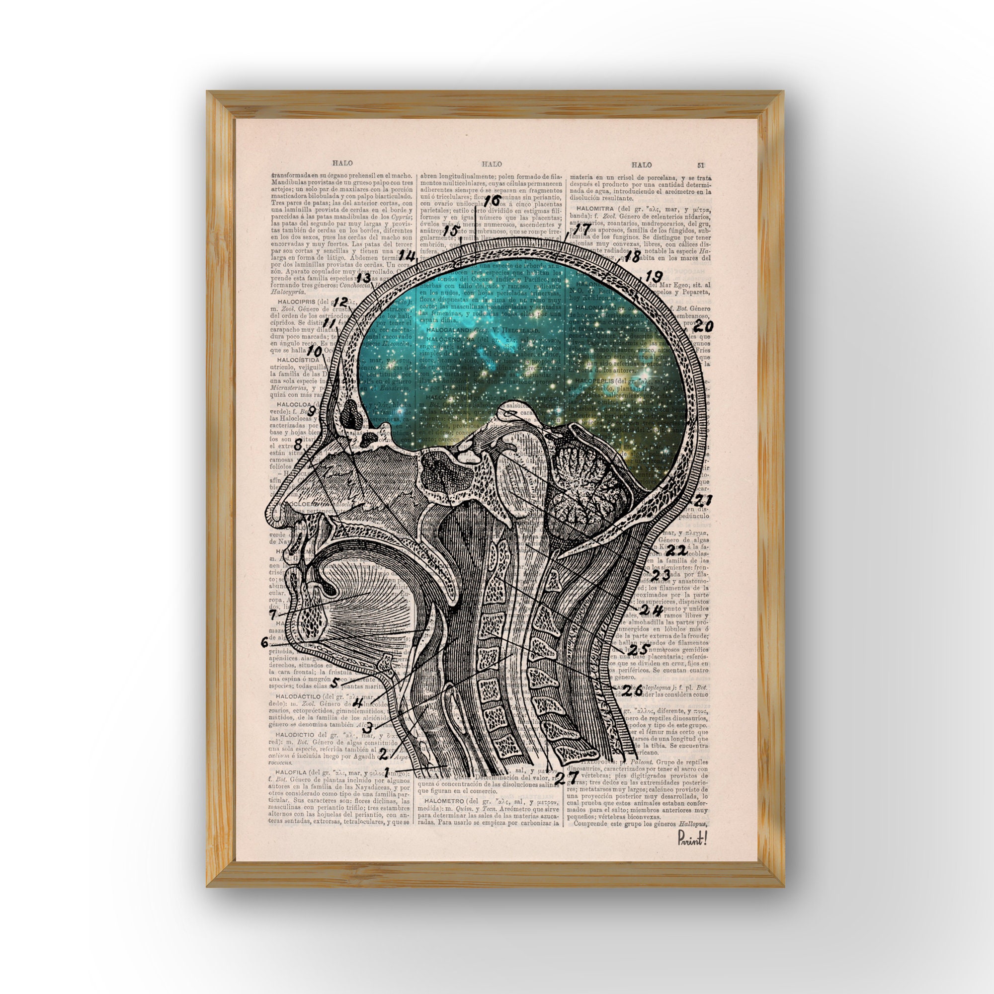 Xmas Svg, Wall art print Print Cosmic Brain collage Printed on Vintag…