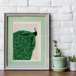 Beautiful Peacock with endless tail wall ,Housewarming art for New home, Emerald green Wall Art, ANI149 image 3