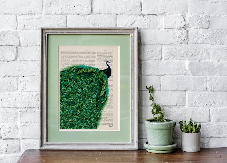 Beautiful Peacock with endless tail wall ,Housewarming art for New home, Emerald green Wall Art, peacock art, ANI149 image 3