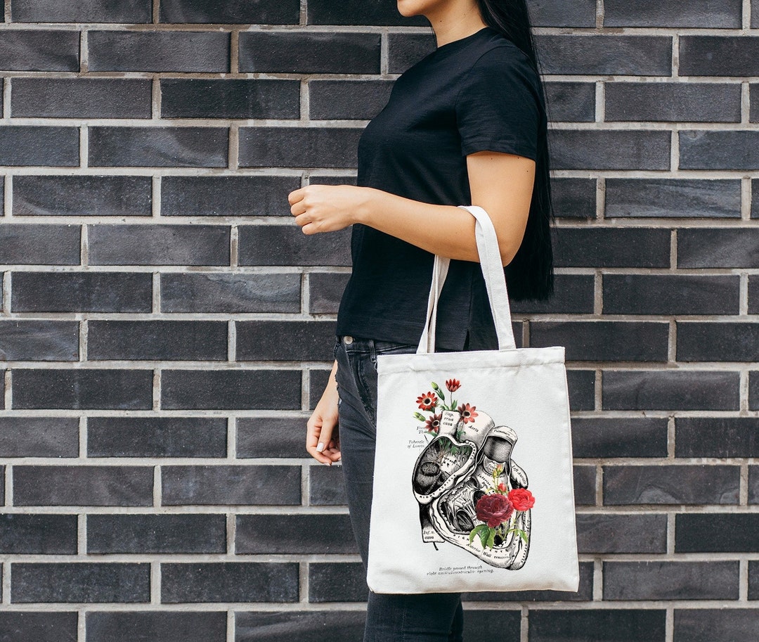 Valentines Day Anatomical Heart Tote Cotton Tote Bag Heart Bag Med