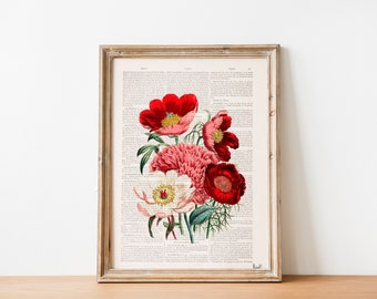 Home Decor - wall art - Housewarming gift   Dictionary Print - Flower Bouquet- Botanical art - Flower art print - BFL057