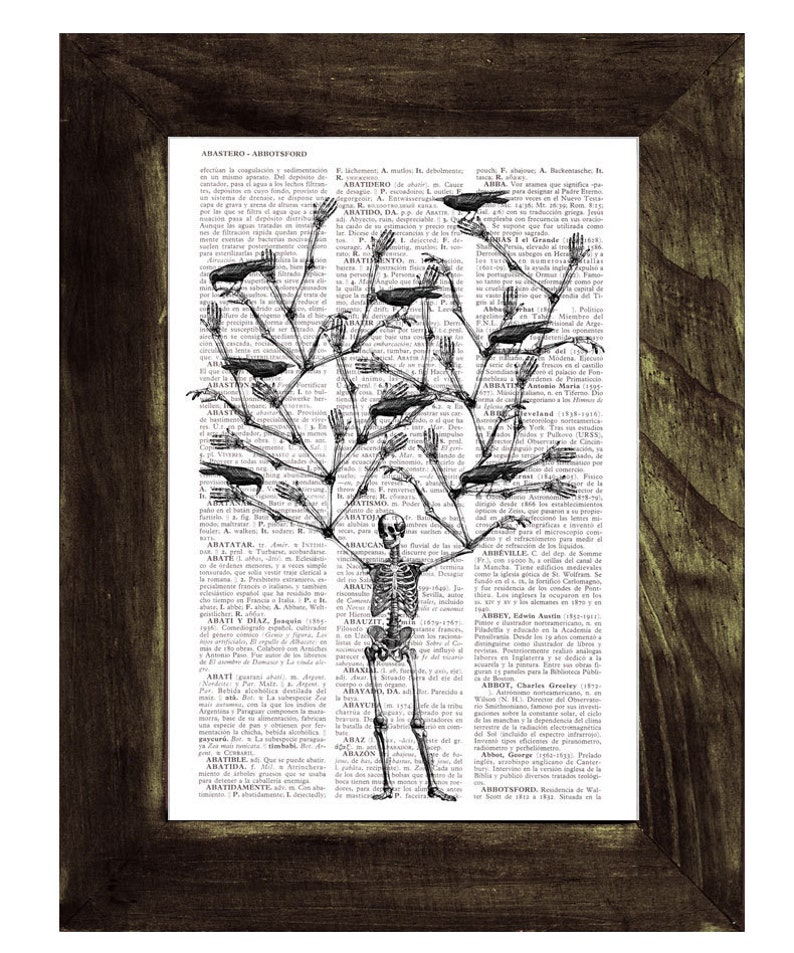 Dark Academia Aesthetic Skeleton Tree and crows Print on Vintage Book Altered art Recycled dictionary page print SKA072 Book Page M 6.4x9.6 inches