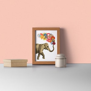 Art prints, Original Art, Elephant with Flowers print, Nursery Decor, Elephant art, Flowers wall art, ANI091WA4 image 5