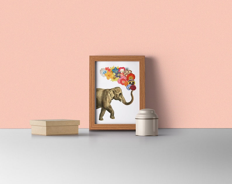 Art prints, Original Art, Elephant with Flowers print, Nursery Decor, Elephant art, Flowers wall art, ANI091WA4 image 5