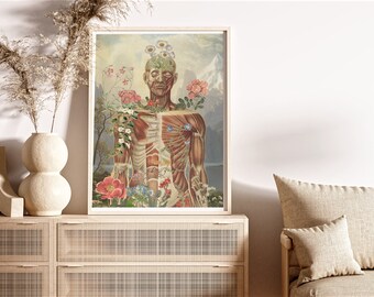 Good Morning Body - Yoga Art - Meditation Wall Art - Mind fullness Wall Art - Flower Anatomy Print - Anatomy Poster - SKA150WA3