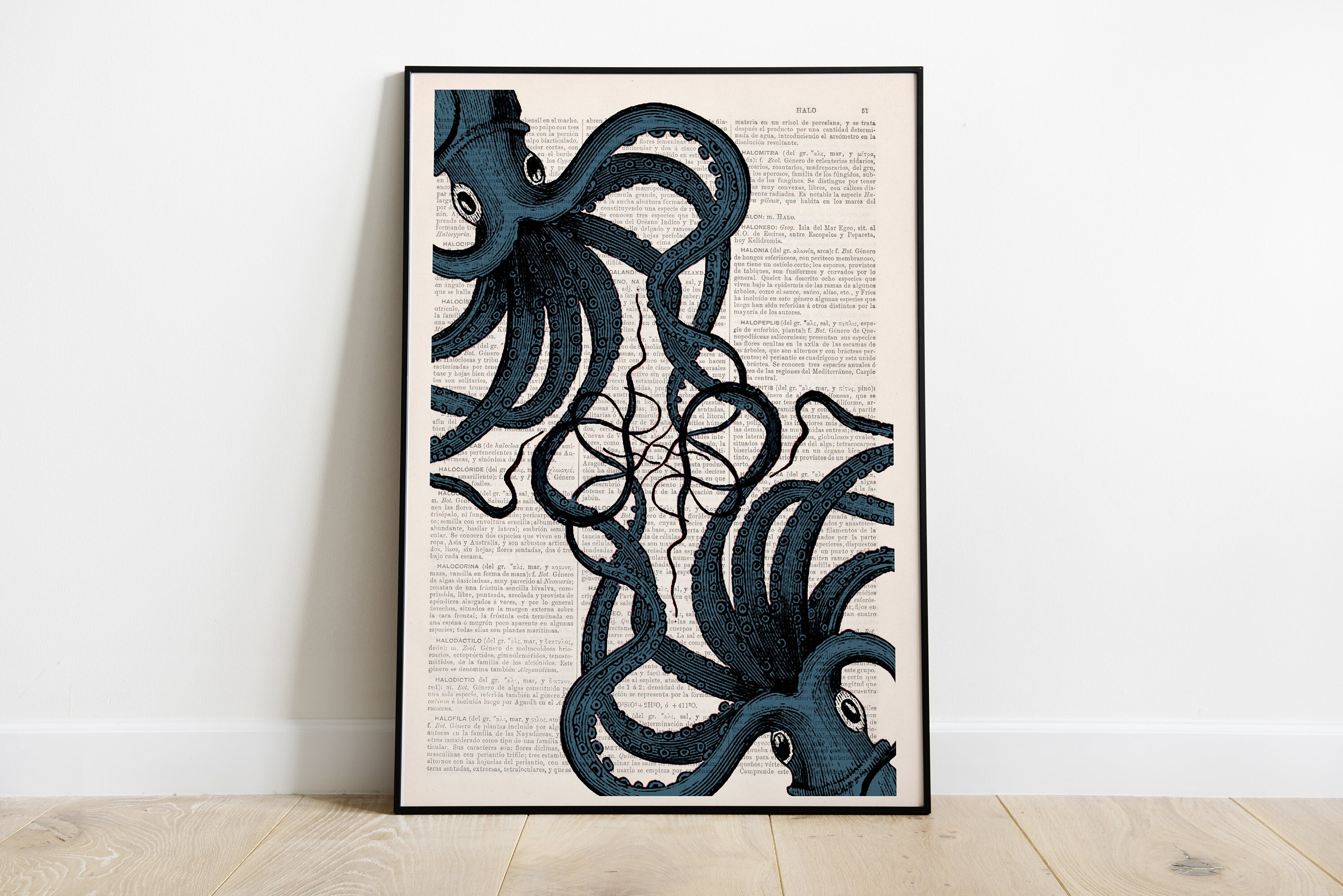 Octopus Print: Vintage Dictionary Page Ocean Wall Art