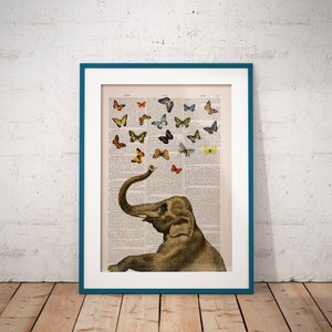 Unique Wall Art Elephant Butterfly Print Nursery Wall Art Elephant Wall Art Baby Shower Gift ANI088 image 4